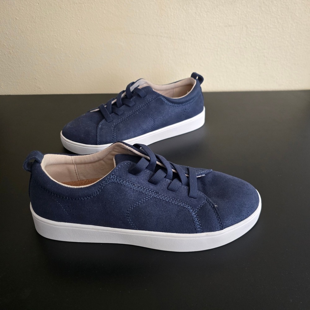 Revitalign Womens Navy Blue Suede Shimmer Orthotic Lace Up Sneakers Low Top 10D